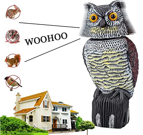 AMZCOM Eule zur Vogelabwehr, Eule Deko Figur Lebensecht Taubenschreck Vogelschreck Eulen Lockvogel Vogelscheuche mit Wackelkopf und Ton, Wetterfest Taubenabwehr für Garten Balkon Terrasse Balkon