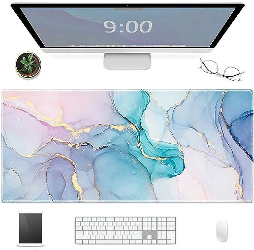 Sangkoo Schreibtischunterlage, PU Leder Schreibtischmatte 90 x 40cm, wasserdichte Gaming-Mauspad mit Motiv Schreibtischunterlage große Mausmatte Tischunterlage Genähten Kanten für Laptop Gaming