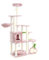 Fudajo Kratzbaum Kirschen in Rosa 162 cm hoch, Katzenkratzbaum mit Kratzbrett in Kirsch-Form, Katzenbaum mit Katzenhaus, Liegemulde und Spielbällen