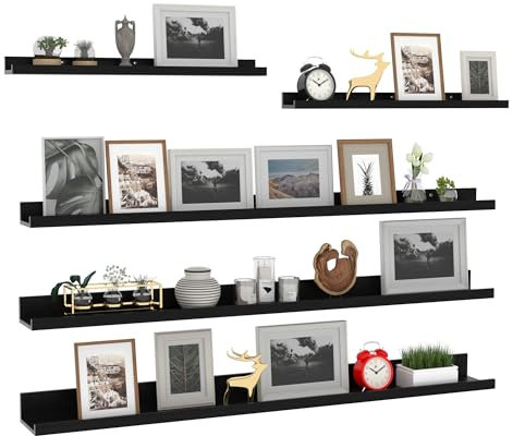 Giftgarden 120cm Wandregal, Schwarz Schweberegal Regal Wand Bilderleiste für Wohnzimmer, Küche, Kinderzimmer, Schlafzimmer oder Büro - 5 Stück mit Verschiedenen Größen