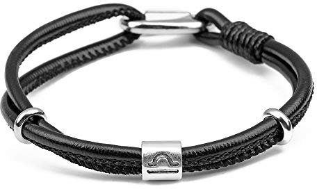 LODMLOER Herren-Sternbild-Armband,Lederarmband Für Herren,Armband Wassermann/Jungfrau/Skorpion/Waage,12 Sternzeichen-Armband,Geflochtenes Leder-Charm-Armband,Mehrschichtiges Armband,Armreif,Waage,20,