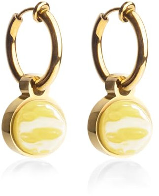 Clip Ohrringe mit Anhänger • Gold Ohrclips aus Edelstahl 18k vergoldet • mit Charm in gelb zum Wechseln • nachhaltig & handgemacht • MIX AND MATCH • Ø 14 mm