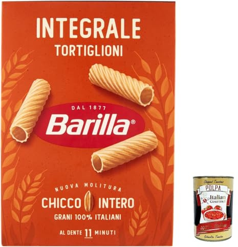 Italian Gourmet Tortiglioni Integrali Pasta integrale Vollkorn 20 x 500g | Formato a spirale; aus vollem Weizen, ballaststoffreich, al dente für, Gesamtnettogewicht 10 kg + Kostenlos Polpa 400g