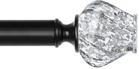 HOTOZON Gardinenstange Schwarze 80 bis 140 cm, Ausziehbare Vorhangstange 19 mm Durchmesser für Wohnzimmer, Schlafzimmer, Esszimmer, Küche und Büros, Lichtdurchlässige Endstücke mit Silberfolie