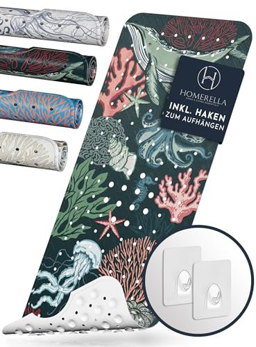 Homerella® Badewannenmatte rutschfest 100% BPA frei inkl. 2 Haken zum Aufhängen 100x40cm - Antirutschmatte Badewanne hautsensitiv & schimmelresistent - Badematte rutschfest maschinenwaschbar