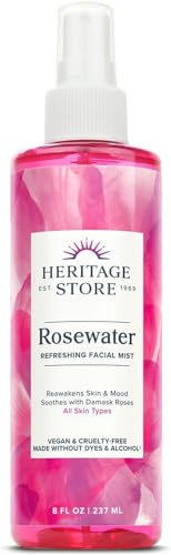 HERITAGE STORE Eau de rose pétales de rose | Sans alcool, 100 % végétalien | Bienfaits pour la peau sensible, les cheveux et plus encore | Tonique et hydratant pour le visage | 236,8 g (lot de 2)