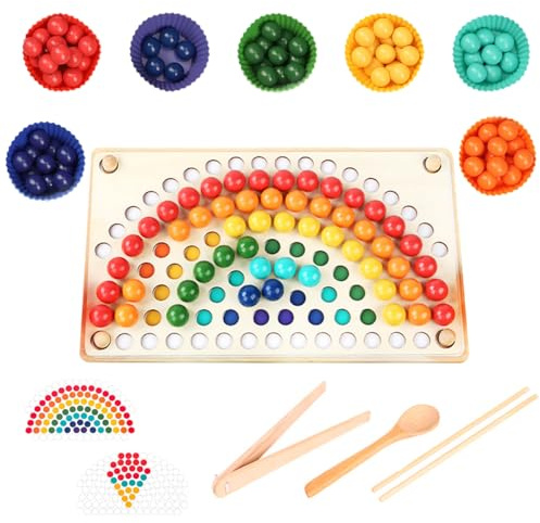 Drufoful Montessori Spielzeug, Sortierspiel Clip Beads Brettspiel Motorikspielzeug Kinder Hände Augen Gehirn Training Ab 3 Jahr Lernspielzeug Geschenk für Kinder ab 2 3 4 5 Jahre