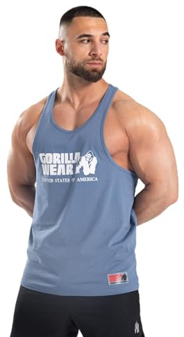 Gorilla Wear Classic Fitness Tank Top - weiß - Bodybuilding Sport Freizeit mit Logo Aufdruck leicht und bequem für optimale Bewegung aus Baumwolle