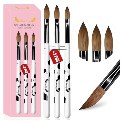 KDJXZ Acrylic Nail Brush 3 Pieces Acrylic Brush Acrylic Nail Brushes Acrylic Brushes for Nails Acrylic Brushes Size 8/10/14 Extension Manicure Tool for Women'S Nail Sculpting and Extensions