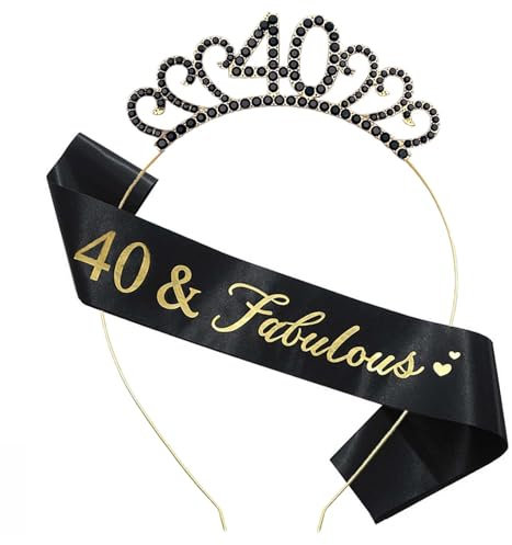 MIOSJI Schärpe und Krone zum 40. Geburtstag, Kristall-Tiara für Frauen, 40. Geburtstag, Hüte, 40. Geburtstag, Dekoration, Frauen, Geburtstagsgeschenk, Partyzubehör
