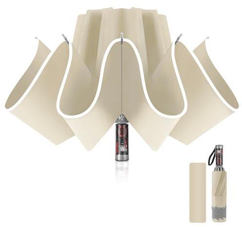 Pioggistar Regenschirm Sturmfest, Taschenschirm für Herren und Damen, Umgekehrter Mechaniker Regenschirme 10 Rippen, Automatisch Auf und Zu, kompakt, Durchmesser 105 cm, Beige