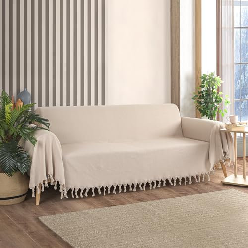 Milam London Manta Grande para Sofá de 3 Plazas - Extragrande de Espiga 180 x 300 cm (Beige)