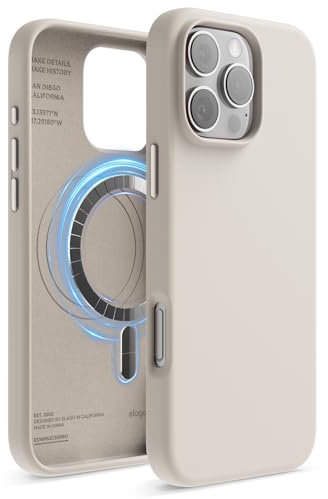 elago Magnetic Silicone Case Compatible with iPhone 16 Pro Max Case 6.9 Inch Compatible with All MagSafe Accessories - Built-in Magnets, Soft Grip Silicone, Shockproof (Stone)
