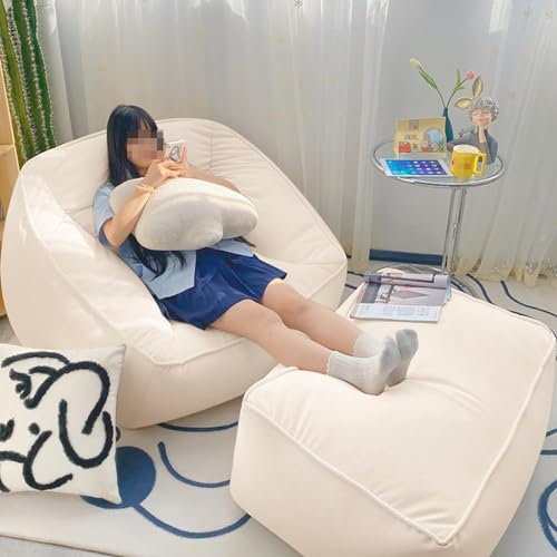 Riesiger Sitzsack-Sessel für Erwachsene mit Armlehnen, Big Lazy BeanBag Sofa mit EPP-Partikeln gefüllter Sitzsack-Sessel für Wohnzimmer, Schlafzimmer, Weiß-2