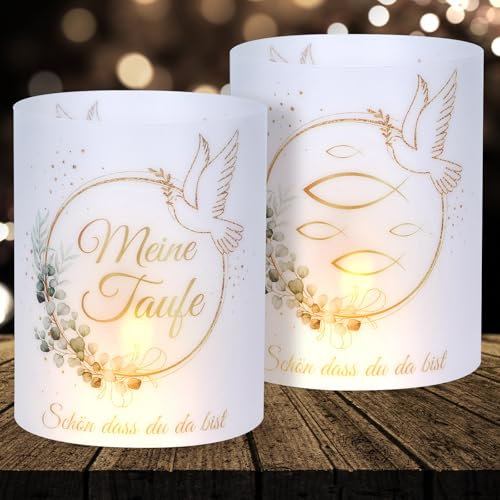 16 Windlichter Tischdeko Taufe Deko Jungen Mädchen Taufe Deko Meine Taufe Deko Eukalyptus Grün Schön dass du da bist Deko für Teelichter und Kerzendeko