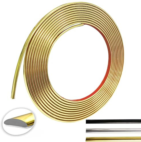 Moulure Adhesive Murale Or 8 M x 8 mm x 3 mm, Flexible PVC Moulure Murale pour Calfeutrage et Garniture, Baguette de Finition pour Mur, Porte, Plafond, Sol, Armoire, Meubles (Or, 8M)