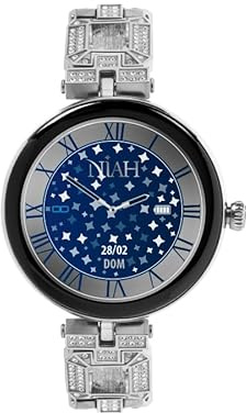 TECHMADE Smartwatch Niah Lyra, orologio digitale gioiello, schermo AMOLED, chiamate, notifiche, funzione SOS, sport, compatibile con IOS e android (MAGLIA MET BIG SILVER)