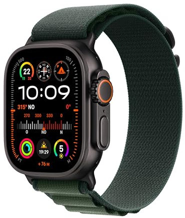 Apple Watch Ultra 2 GPS + Cellular 49 mm Sportwatch con robusta cassa in titanio Nero e Alpine Loop Verde scuro - Large. Fitness tracker, GPS di precisione, tanta autonomia, luminoso display Retina