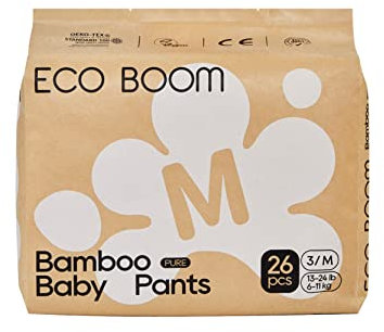 ECO BOOM Baby Windeln Pants Größe 3 aus Bambus (6-11kg) - umweltfreundliche Premium-Bio Höschenwindeln aus pflanzenbasierten Materialien, Ohne Duftstoffe, sehr saugfähig - 26 Stück