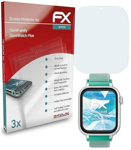atFoliX Película Protectora compatible con SaveFamily SaveWatch Plus Protector Película, ultra claro y flexible FX Lámina Protectora de Pantalla (3X)