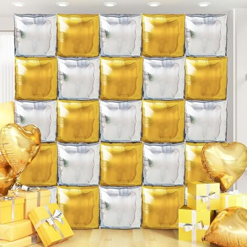 Globos Cuadrados Dorados 20PCS Globos Dorados de Aluminio Globos Metálicos Oro Globos Dorados,Globos Helio,para Baby Shower, Bautizo, Boda, Graduación|Decoracion Navidad| Nochevieja(Plateado y dorado)