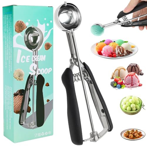 Cuchara Helado 4 cm Cuchara Helado Bola de 304 Acero Inoxidable con Gatillo y Mango Cómodo para Helado, Bolitas de Melón, Albóndigas, Pasteles, Galletas, Masa para Galletas y Arroz