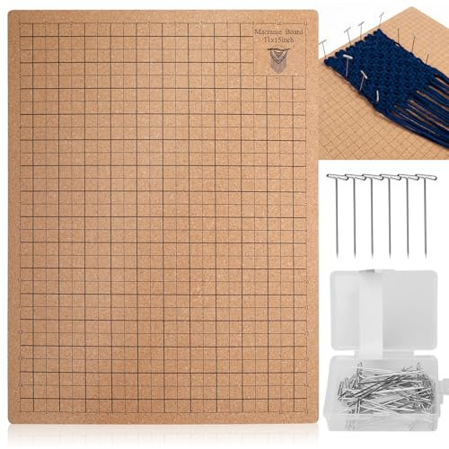 PRITOK Set di tavole in macramè, 28 x 38 cm, con penne, tavolo da progetto macramè double face, con griglia, tavola da intreccio portatile con istruzioni per intrecciare bracciali, 50 aghi a T in