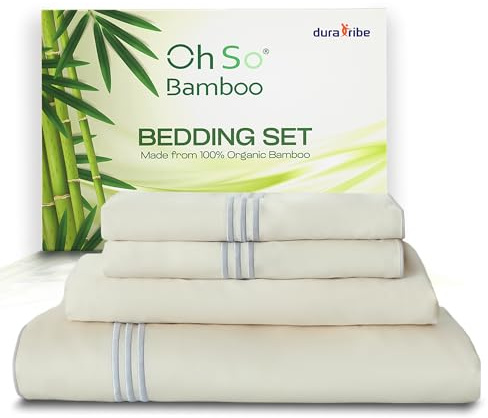 DURA TRIBE Oh So Bamboo Bedding Set 4 Piece Double - Ivory Pearl - Hypoallergenic Duvet Cover, Fitted Sheet & 2 Pillowcases Made from 100% Organic Bamboo Viscose Cooling Silky-Soft & Smooth Material