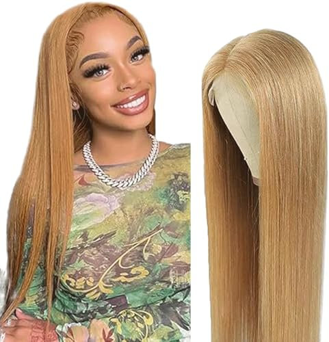 Gsoroel Echthaar Perücke 13x6 Swiss Lace Front Wig Straight Glueless Swiss Lace #27 Honey Blonde Color 150% Density Brazilian Virgin Echthaar Perücke 16 Inch