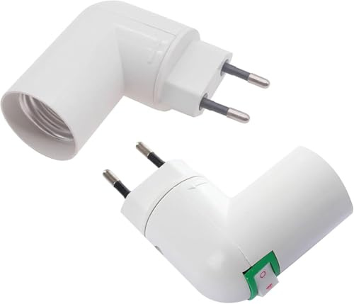 Adattatore per Presa di Corrente a Innesto 2 Pezzi E27 da Presa per Lampadina a Sdoppiatore di Presa con Interruttore Base per Lampada con Presa a Vite in PVC Spina UE 220V
