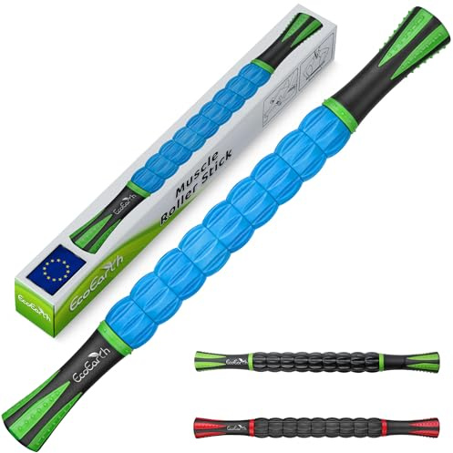 Bastón de rodillo de masaje EcoEarth - Masajeador de drenaje linfático, herramienta de liberación miofascial de tejido profundo - Rodillo de fascia portátil para aliviar el dolor - Azul celeste