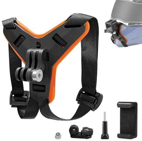 Bellanova Motorradhelm Kinnhalterung mit Verlängerungs-J-Haken-Halter, Helmhalterung für GoPro Hero 13/12/11/10/9/8/7, für DJI Osmo Action, für SJCAM, Actionkamera Zubehör (Orange)