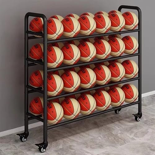 Laohucai 4 Tier Basketball Rack, Rolling Basketball Shooting Training Stand,Sports Equipment Storage with Wheels, for Basketball Courts, Training Rooms, Clubs, School PE Classes(Black)