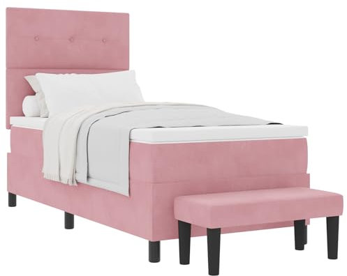 vidaXL Boxspringbett mit Matratze & Bank Rosa 90x200 cm Samt