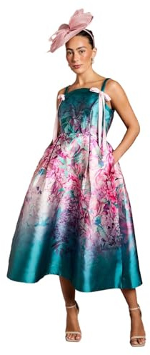 Coast Strappy Bow Detail Twill Midi Dress, 10, Teal