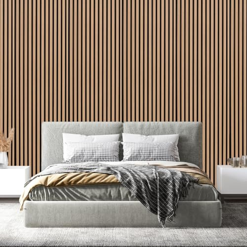 Acoustic Wall Panel Slat Design Decorative Panelling Natural Oak Shade 2400 x 600mm Sound Absorbing 3D Feature Wall