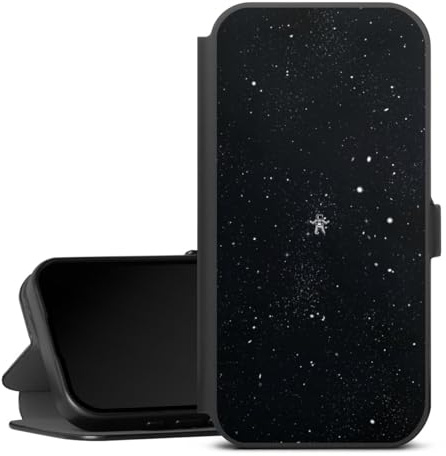 Handyhülle aus Leder schwarz kompatibel mit Apple iPhone 17 Klapphülle mit Ständer Flip Case Astronaut Weltall Space