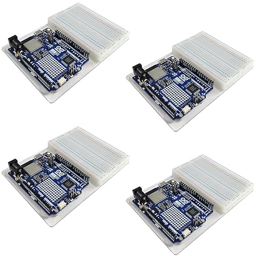 Acrylic Base Plate for Arduino Uno R3 R4 with 400-Point Breadboard, Transparent Prototyping Holder Kit for STEM, Electronics, Robotics, DIY, 4 Sets