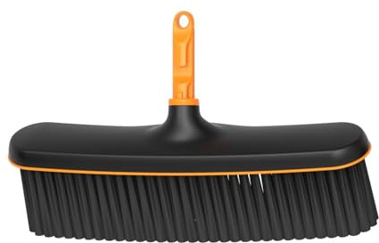 Fiskars OneClick Feinbesen, Terrassenbesen-Aufsatz mit weichen Borsten | Müheloses Wechseln mit nur einem Klick, Für Holzdecks und Betonböden, Schwarz/Orange, 1080700