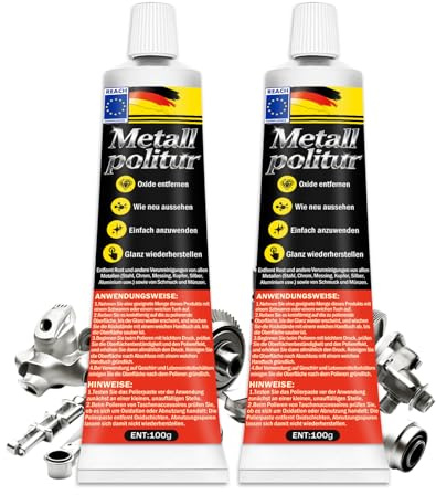 Metal Polish,Edel-Chromglanz,Reiniger und Politur,Entfernt Rost Und Andere Verunreinigungen Von Allen Metallen (Stahl,Chrom,Messing,Silber,Aluminium usw) Reinigt Schmuck Und Münzen,100g (2 Stück)