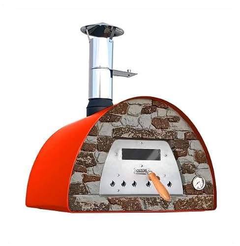 Veloce Pro 70 Holzbackofen Rot Natursteinfront, Atlas Rot | Atlas Rot, 60 × 60 cm Backfläche, bis 3 Pizzen, 350 °C in ca. 20 Min.