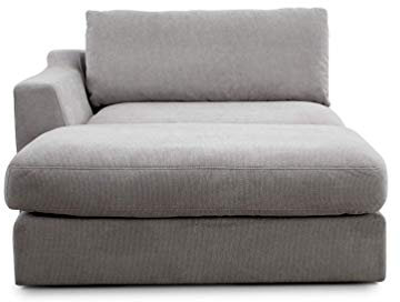 CAVADORE Sofa-Modul Fiona Longchair mit Armteil links / XXL-Recamiere passend zur Couchgarnitur Fiona / 139 x 90 x 199/Webstoff hellgrau