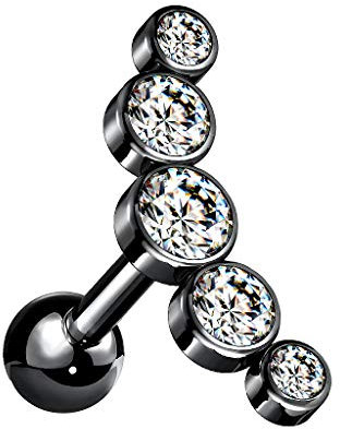 Taffstyle Piercing Stecker mit Multi Kristall Bogen Glitzer Steinen Ohr Cartilage Tragus Helix Ohrpiercing Barbell Stab Kugel Knorpel Schwarz Clear