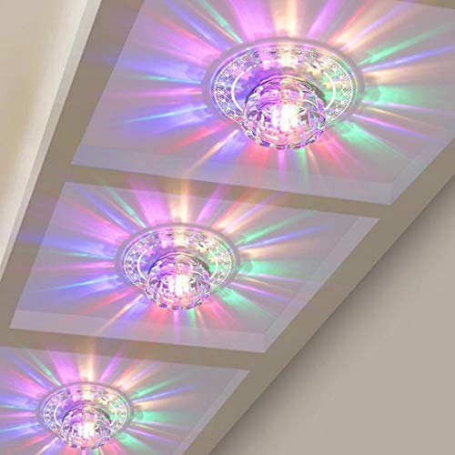 Deckenspots LED Mini Kristall Deckenstrahler Küchen Flur Modern Rund Deckenleuchte für Treppen Korridor Schlafzimmer Wohnzimmer Büro Arbeitszimmer Bar Aisle Wandleuchte, Ø10cm, Extern, Buntes Licht