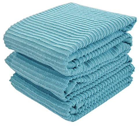 Serafina Home Aqua Geschirrtücher, hellblau, 45,7 x 71,1 cm, 3 Stück, 100 % Baumwolle, weich, reinigend, trocknend, saugfähig, gerippt, Frottee-Schlaufe, Mehrzweck, Aquablau