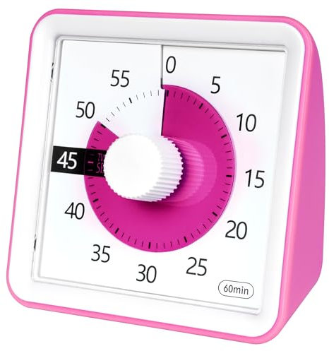 Minuteur de Compte à rebours de 7,6 cm avec Couvercle Amovible ; minuterie visuelle de 60 Minutes et 1 Heure, Outil pédagogique pour Salle de Classe, réunion, Compte à rebours pour Enfants, Pink