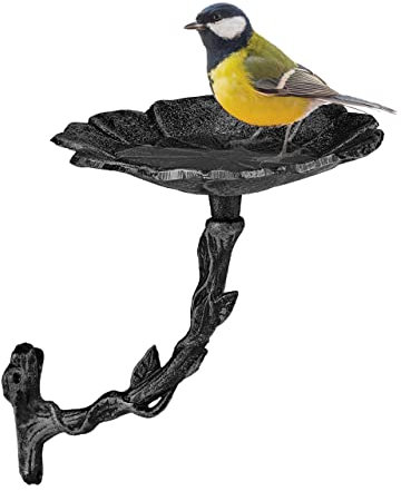Relaxdays Bird Bath, Water Bowl, Wall Mountable, Frost-Proof, H x W x D: 21 x 17 x 22 cm, Cast-Iron, Silver