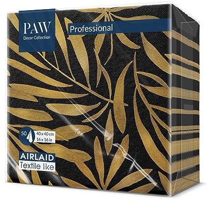 PAW Serviette de Table Papier - Airlaid (40 x 40 cm) I Or, Feuilles I Décoration Anniversair, Mariage, Bapteme Garcon et Fille I Structure en Tissu I Color: Golden leaves