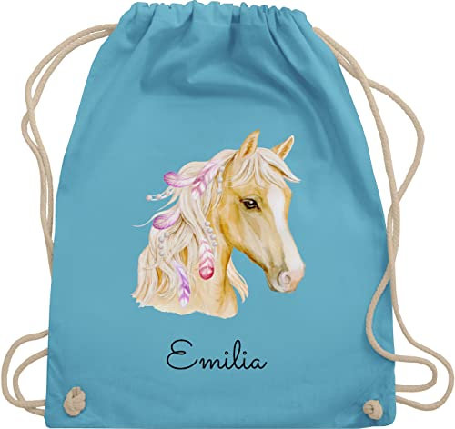 Turnbeutel Rucksack - Pferd Pferde - Pferdekopf - Unisize - Hellblau - wechselsachen beutel kita reit sachen für mädchen pferden pferdemotiv sportbeutel stoffsackerl kindergarten pferderucksäcke