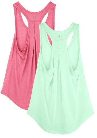 icyzone Damen Sport Top Racerback Leichte Yoga Tank Tops Fitness Casual Shirt Oberteile, 2er Pack (Aqua/Velvet Dust, M)